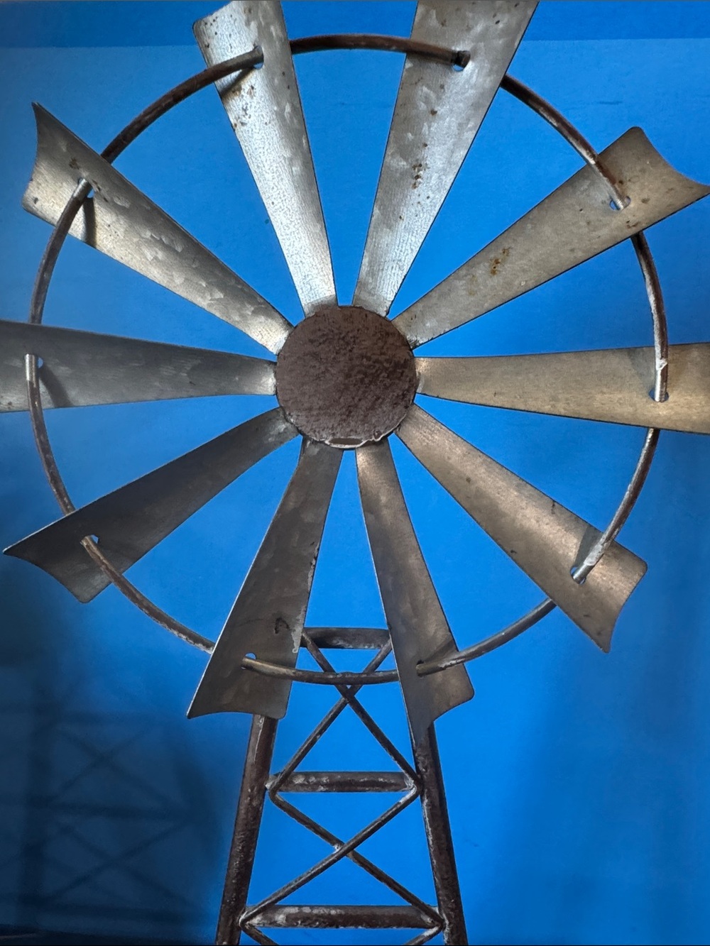Metal rustic windmill farmhouse table decor piece, featuring a galvanized finish - Picture 4 of 6